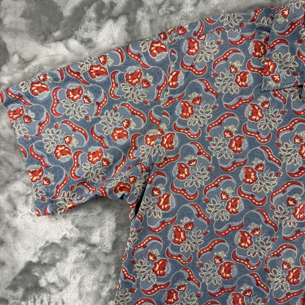Vintage Polo Ralph Lauren Clayton Mens Blue Red Floral Paisley Cotton Camp 2XL - Picture 10 of 14